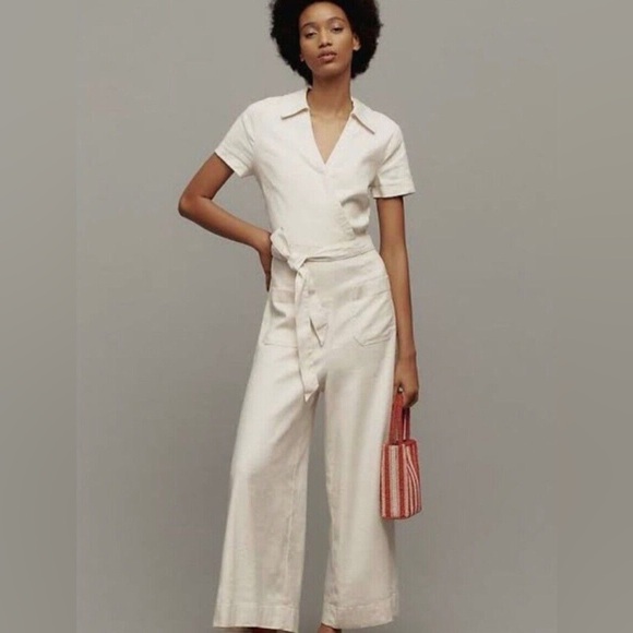Anthropologie Maeve The Colette Wide Leg Jumpsuit Linen Edition Cream Sz 00 - Picture 2 of 7